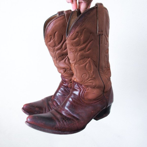 VINTAGE Western Embroidered Leather Cowboy Boots Brown Mid Calf Size Mens 9 - Picture 12 of 12